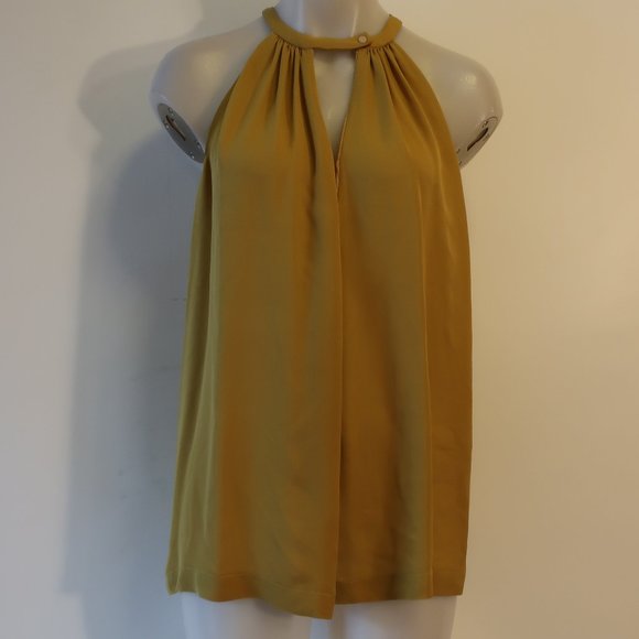 Womens A.L.C. Golden Mustard Yellow Keyhole Neck Halter Blouse Top M * - Picture 1 of 8